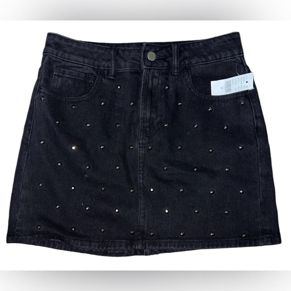 Pacusn Skirt Womens 25 Black Kendall & Kylie Jenner Mini Denim Studded NWT NEW
